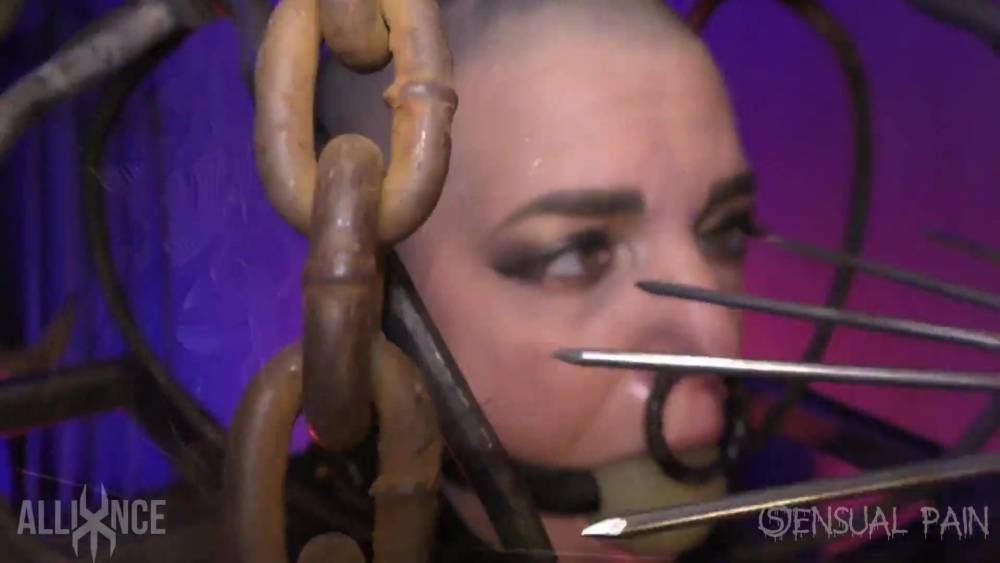 Shaved slave in cage with massive ball gag - xhamster.com