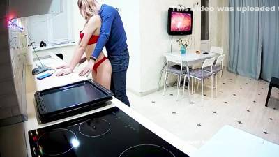 Euro Mademoiselle Red Lingerie Has Kitchen Oral Sex - hclips.com