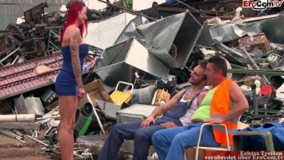 Redhead Milf With Big Silicone Tits And Tattoos Fucks Two Garbage Men In Junk - txxx.com - Germany