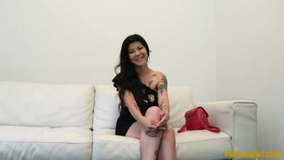 Tattooed Asian chick swallows cum - veryfreeporn.com