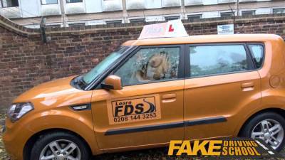 Fake driving school mind-blowing horny learners secretly pound in instructors car - sexu.com - Britain