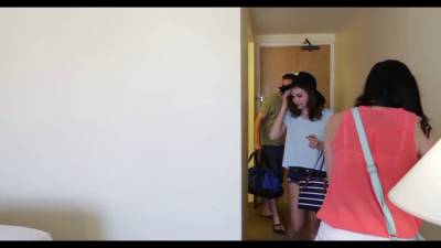 Brunette Blowjob - Step brother and sister share room - sexu.com