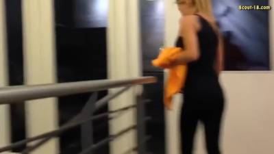 Beautiful Blonde Giving A Blowjob At The Gym - hclips.com