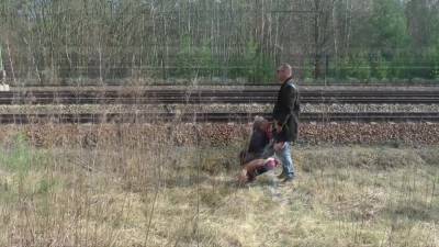 Flashing Near The Railway - upornia.com