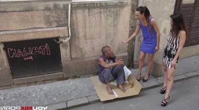 Skinny teen Cayenne and busty babe Darcia Lee pick a homeless man from the streets and fuck him raw - sunporno.com