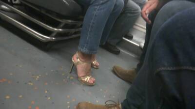 MILF in golden high heels - voyeurhit.com