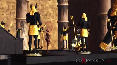 Ancient Egypt. Anubis plays with a hot black girl in the temple - hotmovs.com - Egypt