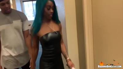 Slim Thick Ebony With Blue Hair Gets Load On Her Booty - hotmovs.com