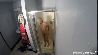 Uber sexy blonde gets spied on in the shower - tryboobs.com