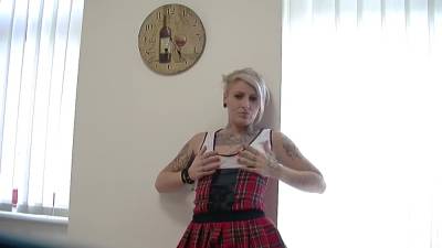 Blonde Tattooed Chick In A Miniskirt Teasing - hclips.com