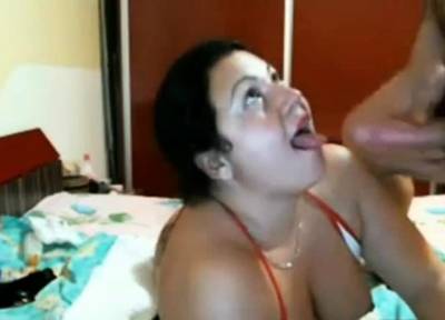 Chubby Latina takes load in mouth on webcam - drtvid.com