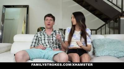 Sister Rides Her Stepbrother While Watching TV - sunporno.com