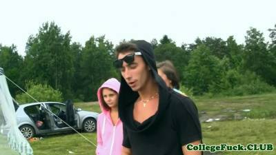 College babe fucked outdoors next to lake - sexu.com