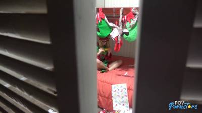 Santa spys on Blonde elf while she masturbates - sexu.com