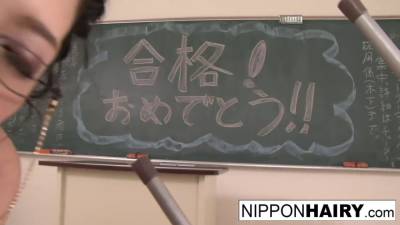 Horny Japanese teacher fucks a chair leg when she's alone - sexu.com - Japan