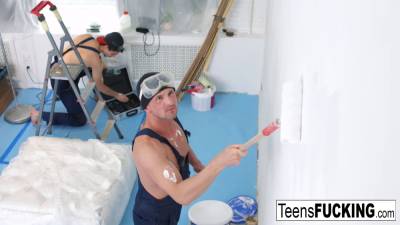 Innocent blonde gets double penetrated by the painters - sexu.com