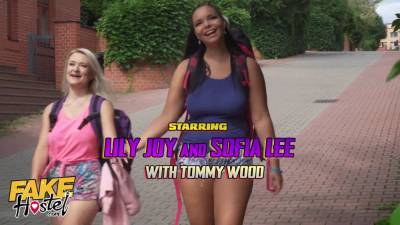 Sofia - Lily - Faux hostel secret affair turns into couch bunk threeway with lily joy & Sofia Lee - sexu.com