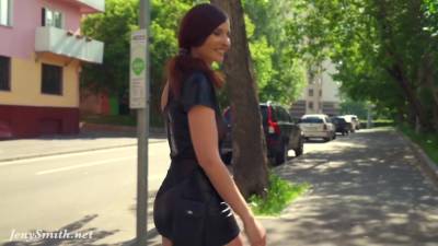 Summer Walk. Jeny Smith walking in public with the transparent dress - hotmovs.com - Russia