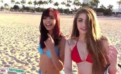 Two cute and sexy bikini teens picked up at beach and get fucked - sunporno.com