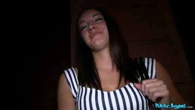 Pretty young brunette fucks stranger from behind in public - porntry.com