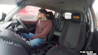 Busty brit driving student publicly cockrides on front seat - hotmovs.com - Britain