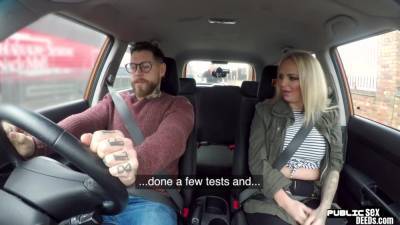 Busty brit driving student publicly cockrides on front seat - txxx.com - Britain
