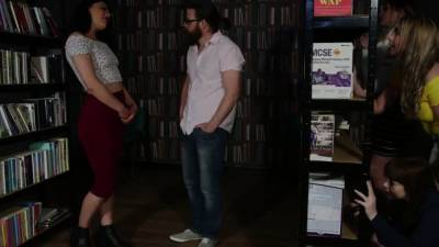 CFNM babes trick geeky tutor in library - icpvid.com