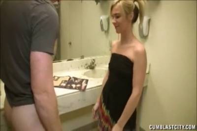 Blonde handjob in the bathroom - sexu.com