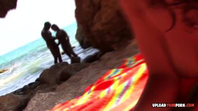 Dark Haired Ladies Slammed In Hard Sex Fashion At The Beach - Threesome Orgy - upornia.com
