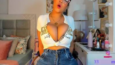 Huge Boobs - Sarah Wobbles And Licks Her Huge Latina Boobs - hclips.com