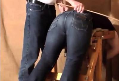 Caned over tight jeans Daddy boy - webmaster.drtuber.com