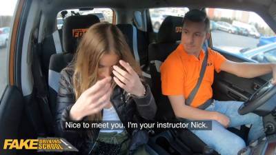 Eveline Dellai - Fakedrivingschool backseat bang for Eveline Dellai after breakdown - sexu.com