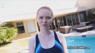 Redhead bikini teen drilled by BBC poolside - sexu.com