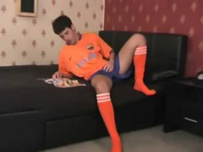 wanking in orange soccer socks - pornoxo.com