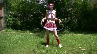 School Girl Milf Outside Hula Hoop And Trampoline - hclips.com