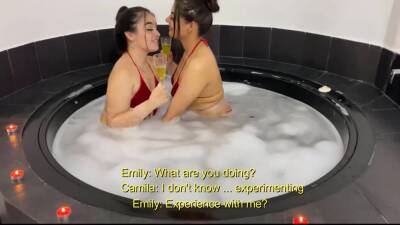 Beautiful lesbian dolls Camila and Emily have fun in the jacuzzi - pornoxo.com