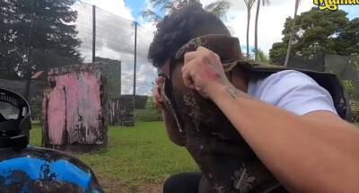 Red Head Latina Gets Facial And Swallows Cum After The Paintball Game, Outdoor Video - inxxx.com