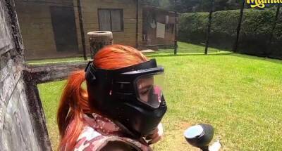 Red Head Latina Gets Facial And Swallows Cum After The Paintball Game, Outdoor Video - inxxx.com