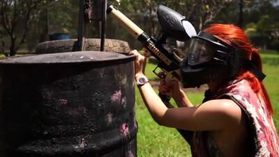 Latina gets facial and swallows cum after the paintball game - icpvid.com