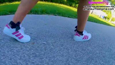 Kati´s Adidas Shoeplay, Dipping Fishnet Socks Insoles Stinky Feet Lick Her Shoes Sweaty Feet - upornia.com