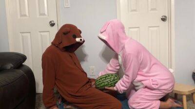 Bunny - Handjob With Watermelon Then Eats It In Bunny Onesie Pajamas - upornia.com