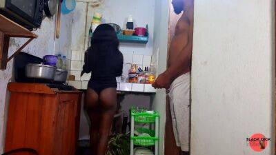 stepson fucks his step-mother in the kitchen while she is washing the dishes - sunporno.com
