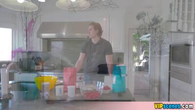 Extra small redhead teen Madie Collins is misbehaving in the kitchen again - sunporno.com