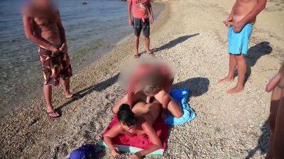 Hottie Brunette Having Anal Gangbang Next to the Beach - hclips.com