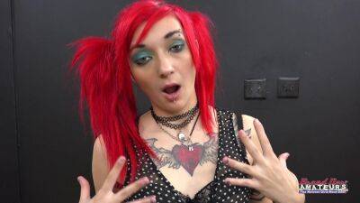 Skinny Gothic Redhead Babe Sucks Cock, Gives Rimjob and cum in mouth - sunporno.com