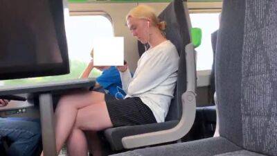 Blonde with beautiful legs on the train - sunporno.com