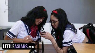 Busty Asian Girls Ember Snow And Eva Yi In College Uniforms Banged In The Classroom - sexu.com - Usa