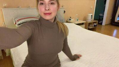Eva - Beauty in stockings and dress relaxes on the bed - sunporno.com - India - Russia