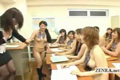 Naked in school Japanese nudist students strip teacher - sunporno.com - Japan
