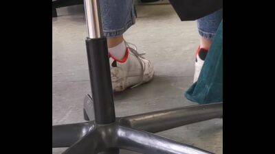 candid feet in white ankle socks and sneakers - voyeurhit.com